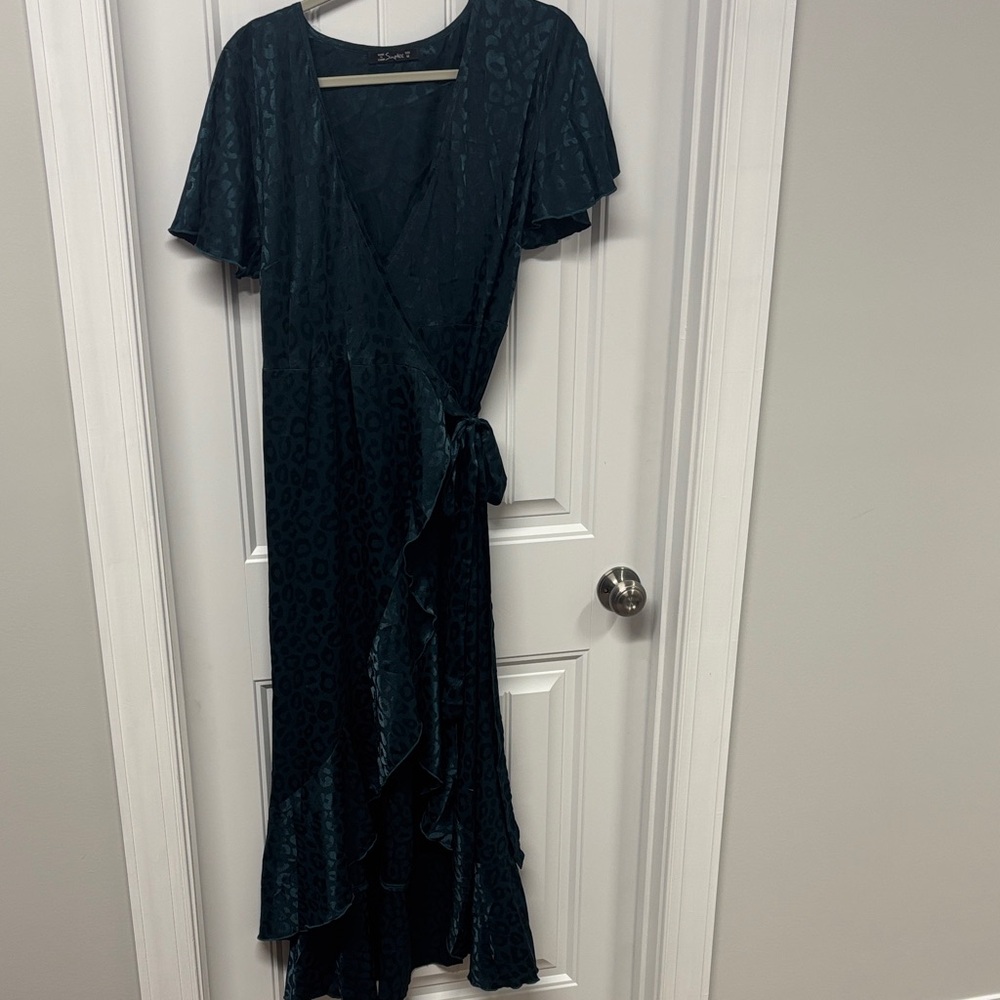 Simplee Dark green cheetah print Asymmetrical Dress